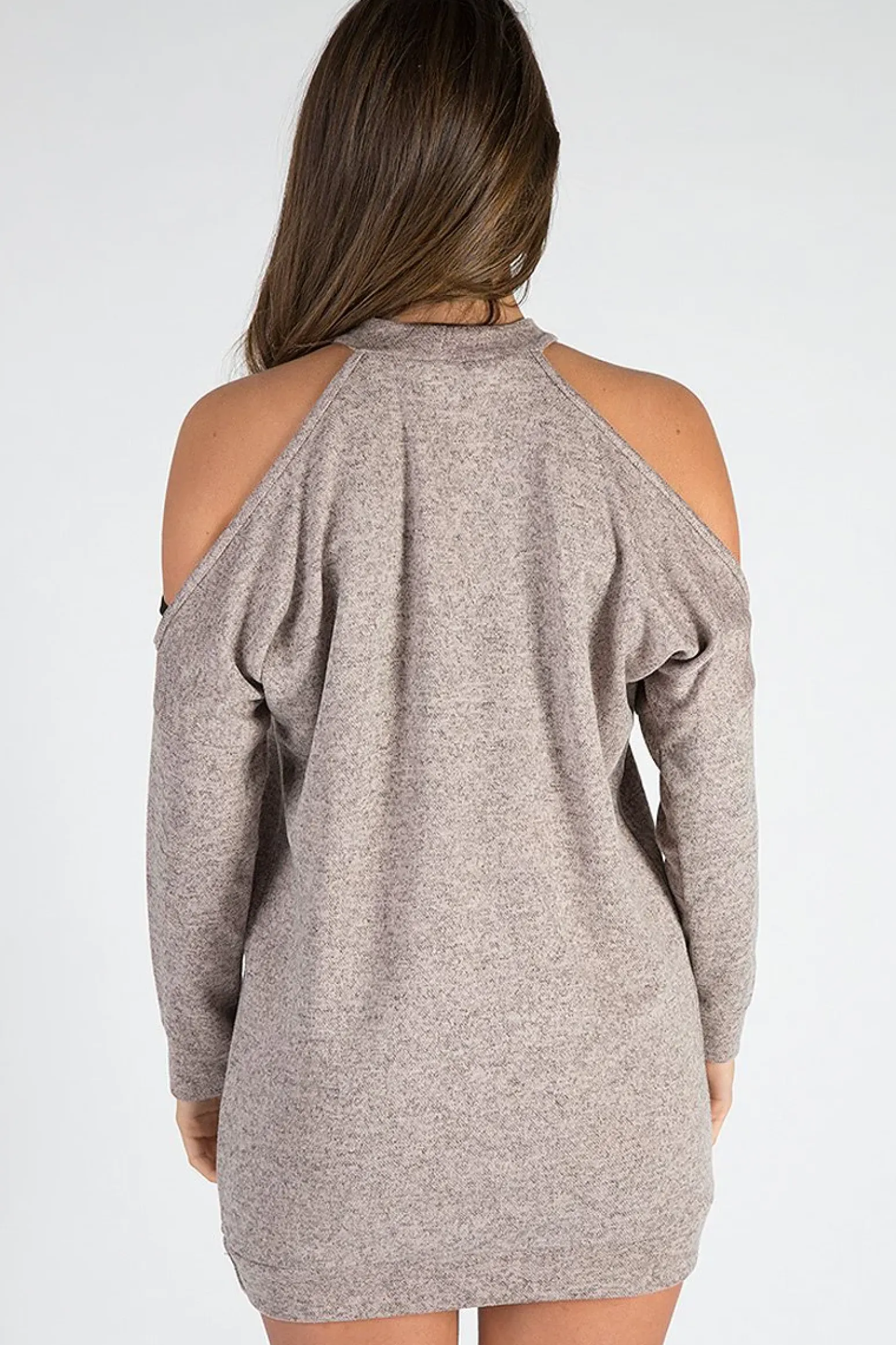 Rebellious Fashion Nude Soft Cold Shoulder Jumper Dress - Tina