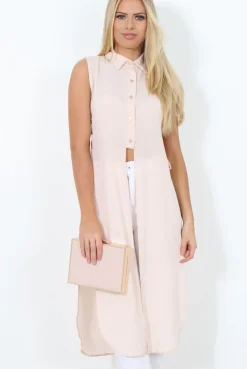 Rebellious Fashion Nude Split Detail Longline Shirt - Eva