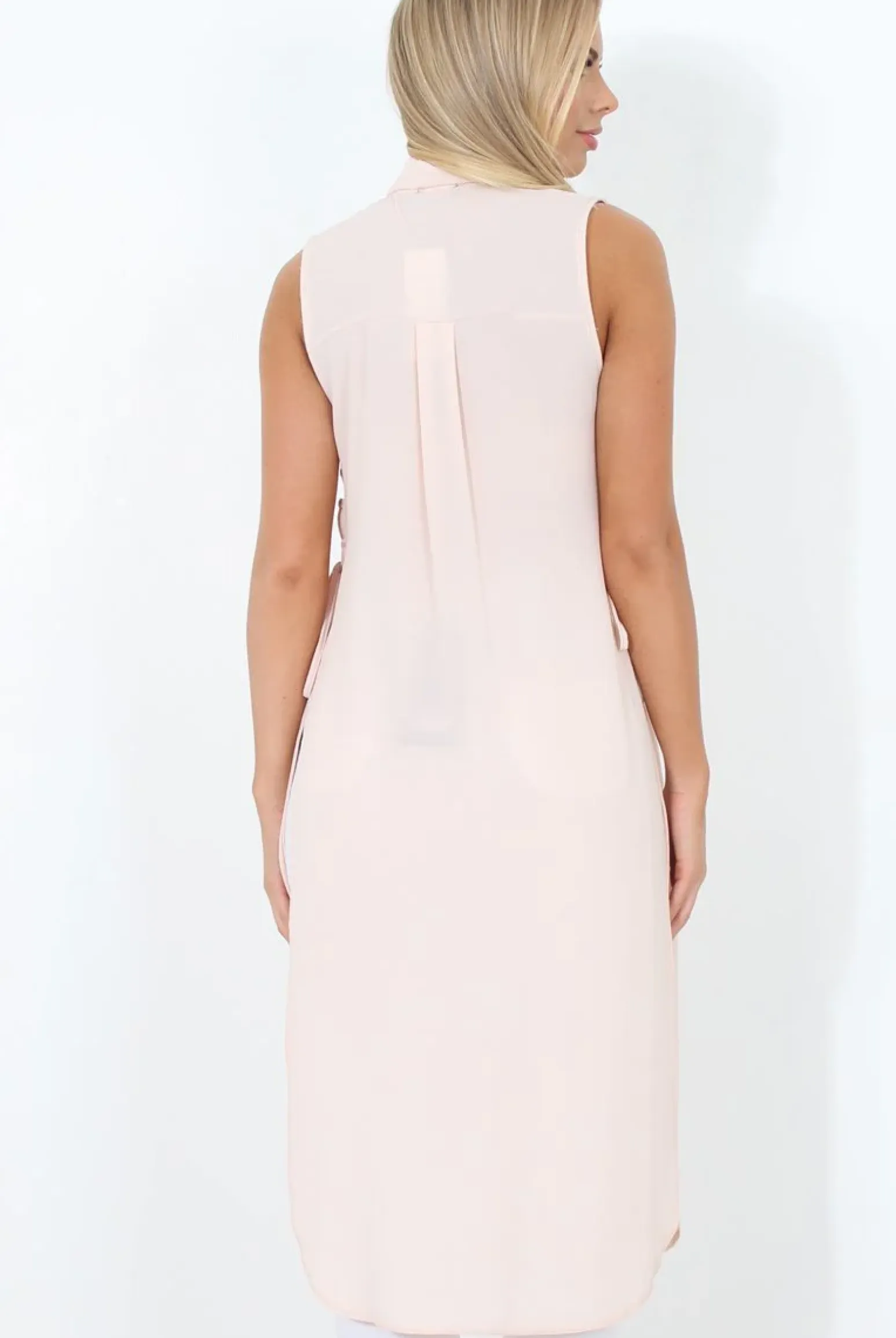Rebellious Fashion Nude Split Detail Longline Shirt - Eva