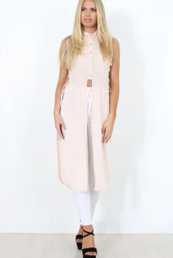 Rebellious Fashion Nude Split Detail Longline Shirt - Eva