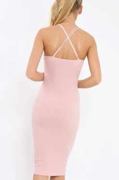 Rebellious Fashion Nude Strap Bra Cup Detail Midi Dress - Helsa