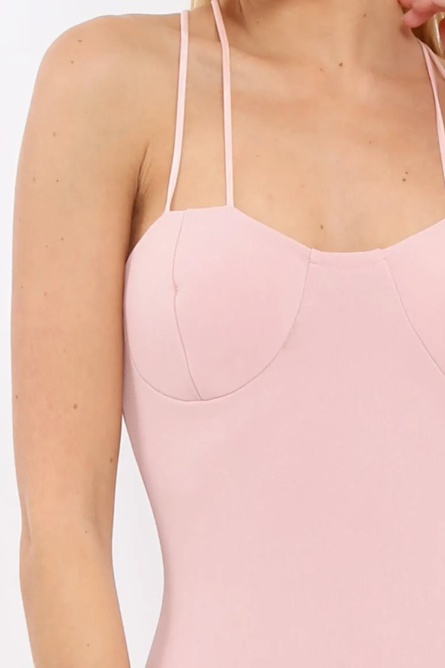 Rebellious Fashion Nude Strap Bra Cup Detail Midi Dress - Helsa