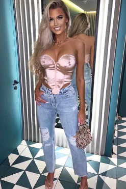 Rebellious Fashion Nude Taffeta Sheen Finish Corset Top - Arami
