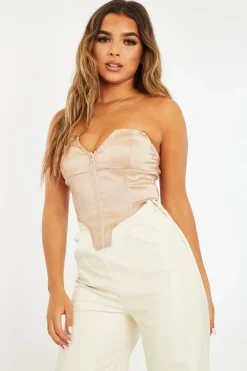 Rebellious Fashion Nude Taffeta Sheen Finish Corset Top - Arami