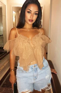 Rebellious Fashion Nude Tulle Ruffle Bodysuit - Irelia