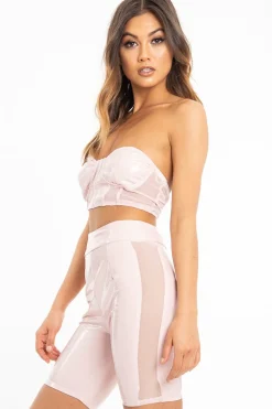 Rebellious Fashion Nude Vinyl Bandeau Cycling Shorts Co-Ord - Giselle