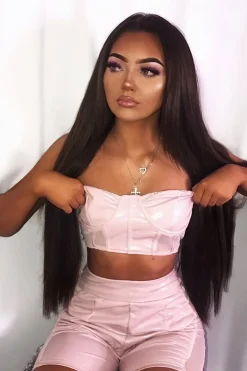Rebellious Fashion Nude Vinyl Bandeau Cycling Shorts Co-Ord - Giselle