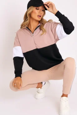 Rebellious Fashion Nude White Black Stripe Zip Front Hoodie - Tyra