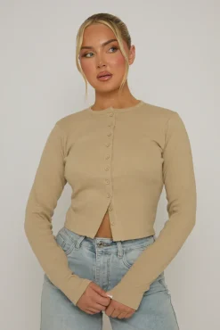 Rebellious Fashion Oatmeal Rib Button Front Top - Helena
