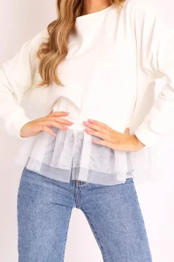 Rebellious Fashion Off White Organza Insert Sweater - Nancy