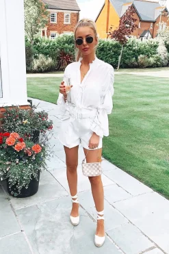 Rebellious Fashion Off White Tailored Pleat Front Belted Shorts - Immi