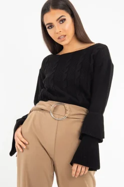 Rebellious Fashion Olive Crepe Wide Leg O Ring Belted Trousers - Jaselle