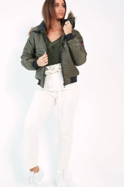 Rebellious Fashion Olive Faux Fur Hooded Puffer Coat - Kamorah