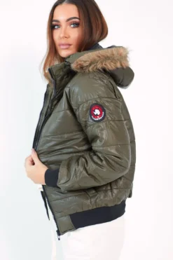 Rebellious Fashion Olive Faux Fur Hooded Puffer Coat - Kamorah