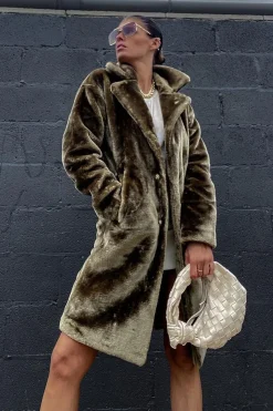 Rebellious Fashion Olive Mid Length Faux Fur Coat - North