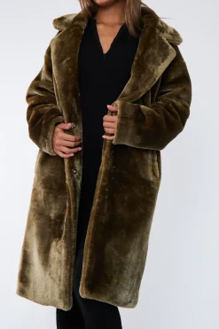Rebellious Fashion Olive Mid Length Faux Fur Coat - North
