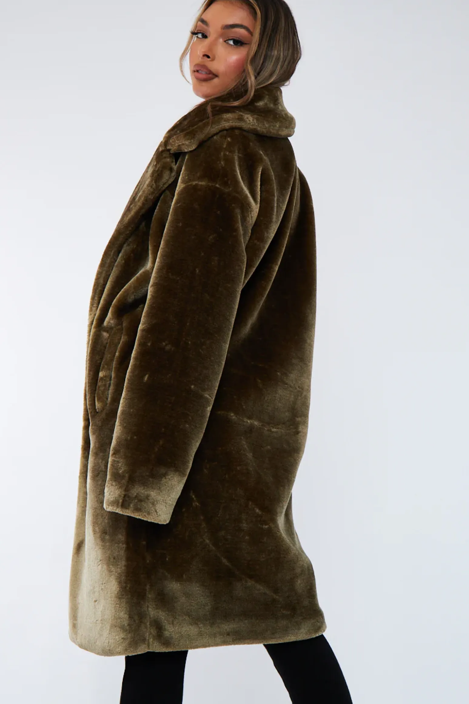 Rebellious Fashion Olive Mid Length Faux Fur Coat - North