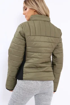 Rebellious Fashion Olive Padded Coat with Side Panel Detail - Tallula