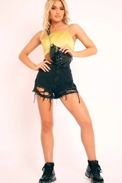 Rebellious Fashion Olive Satin Bow Tie Back Crop Top - Jeylin