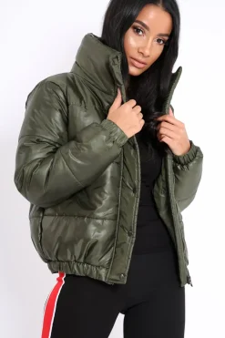 Rebellious Fashion Olive Shiny Puffer Coat - Penny