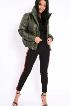 Rebellious Fashion Olive Shiny Puffer Coat - Penny