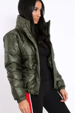 Rebellious Fashion Olive Shiny Puffer Coat - Penny