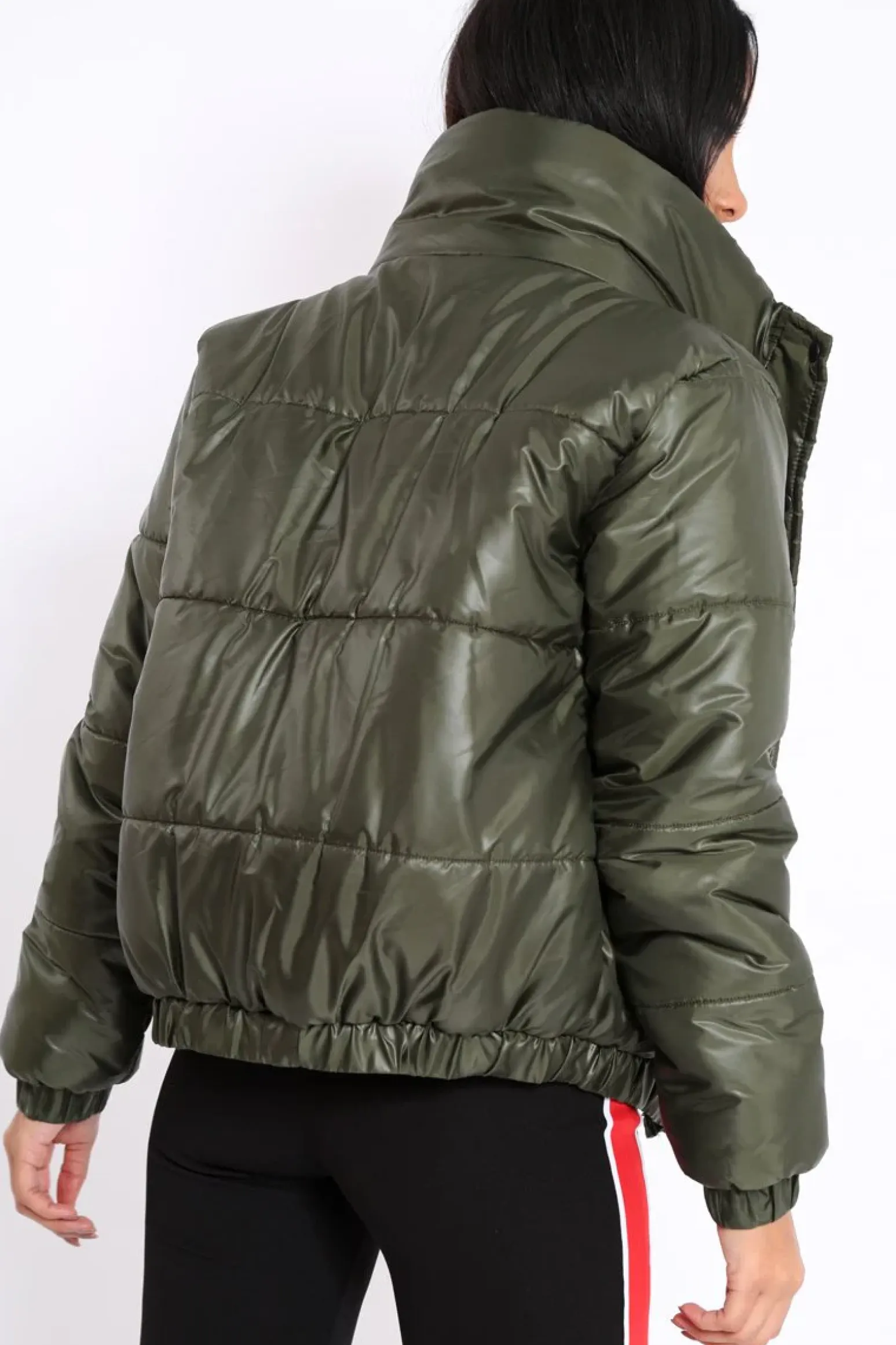 Rebellious Fashion Olive Shiny Puffer Coat - Penny