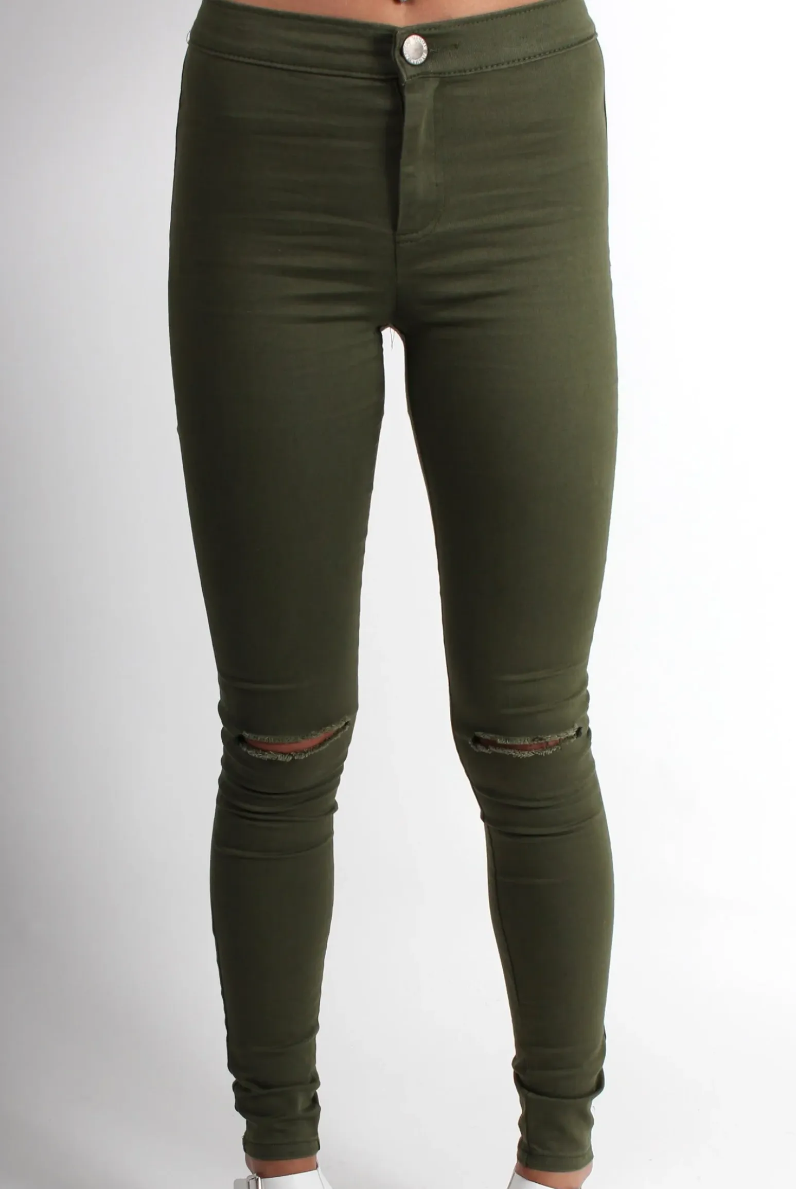 Rebellious Fashion Olivia Khaki High Waisted Super Skinny Jeans