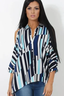 Rebellious Fashion Ora Blue Striped Drooped Back Shirt