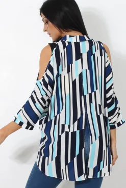 Rebellious Fashion Ora Blue Striped Drooped Back Shirt