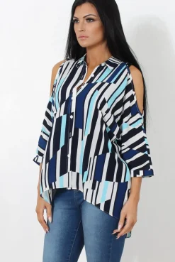 Rebellious Fashion Ora Blue Striped Drooped Back Shirt