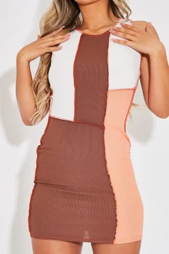 Rebellious Fashion Orange Colour Block Contrast Stitch Mini Dress - Jahlia