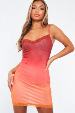 Rebellious Fashion Orange Ombre Strappy Lace Detail Bodycon Mini Dress - Pari