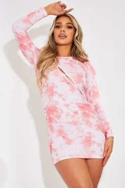 Rebellious Fashion Orange Tie Dye Asymmetric Cut Out Mini Dress - Riella