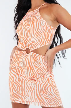 Rebellious Fashion Orange Zebra Print Cut Out Mini Dress - Kerry