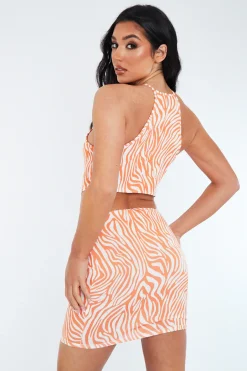 Rebellious Fashion Orange Zebra Print Cut Out Mini Dress - Kerry