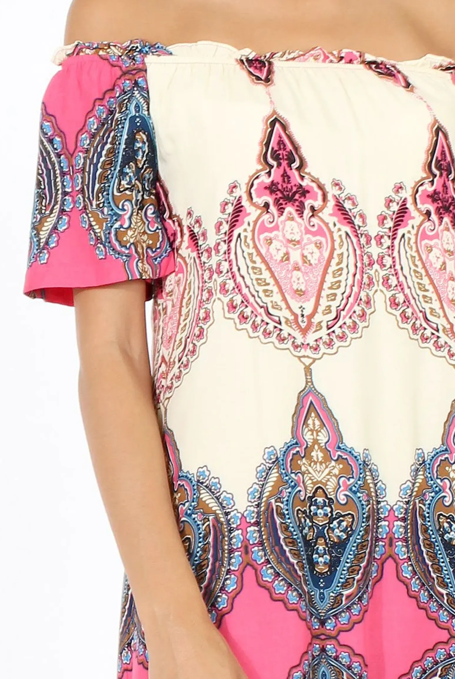 Rebellious Fashion Orange & Pink Indian Print Bardot Dress - Daphne