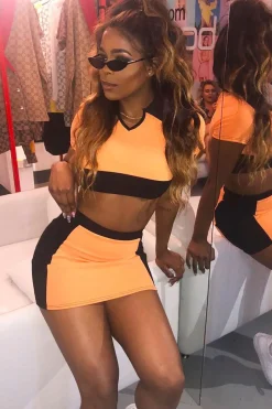 Rebellious Fashion Orange and Black Crop Top and Mini Skirt Co-ord - Kasie
