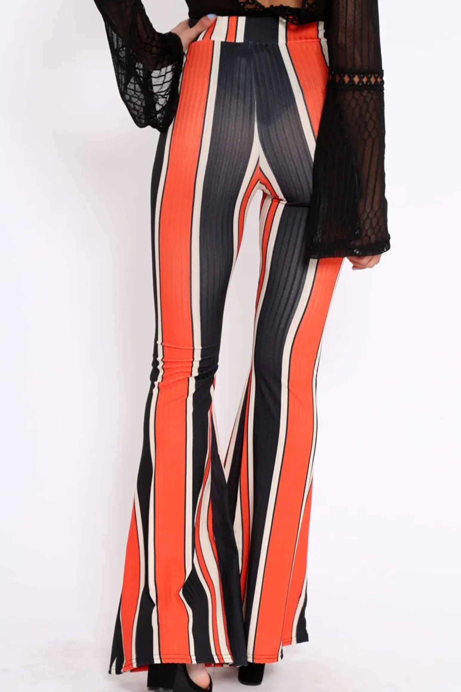 Rebellious Fashion Orange and Navy Stripe Ribbed Flares - Kassy