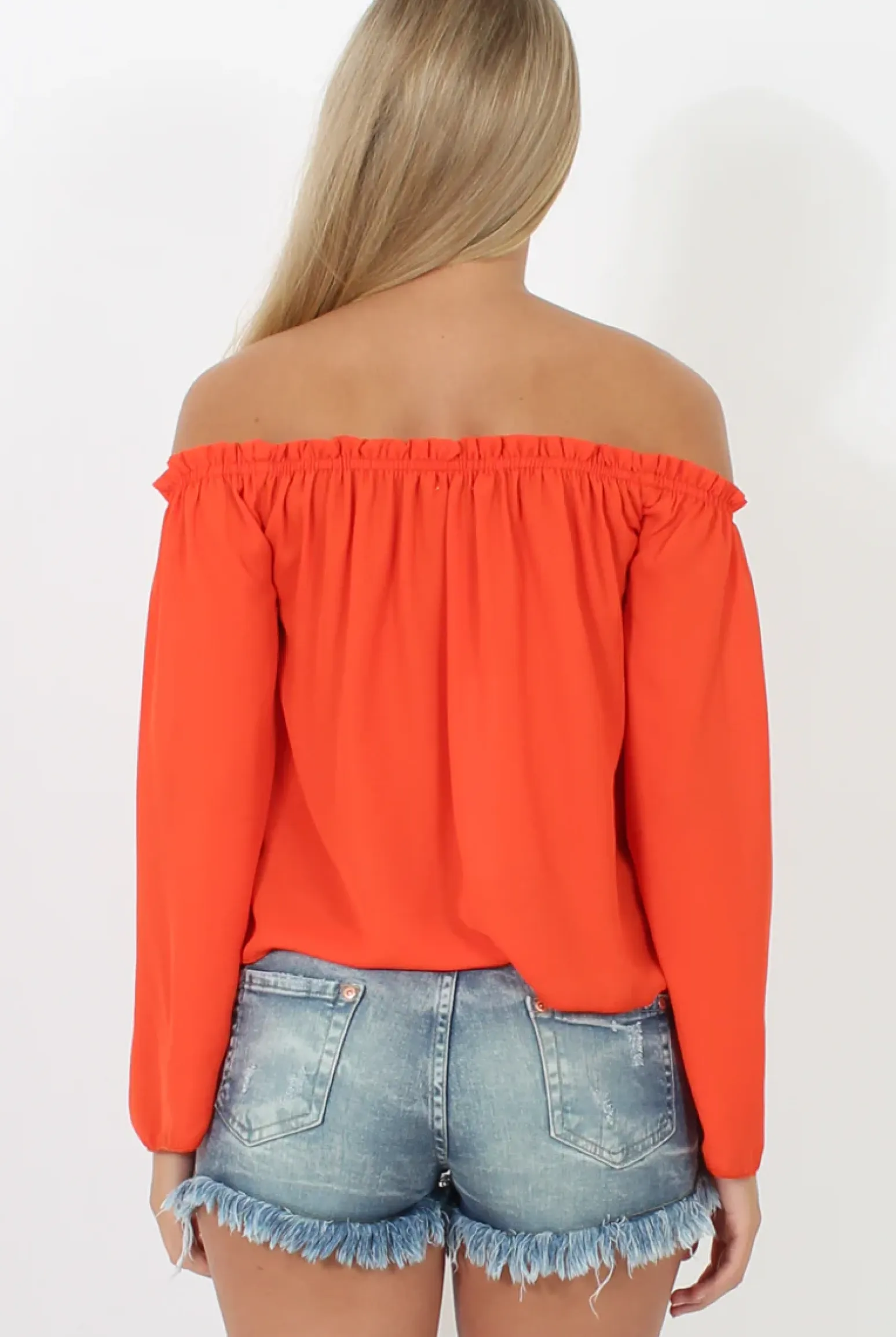 Rebellious Fashion Orange Bardot Three Quarter Bell Sleeve Crop- Chantelle