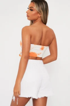Rebellious Fashion Orange Bardot Tie Dye Crop Top - Vashti