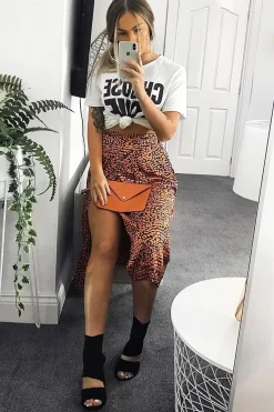 Rebellious Fashion Orange Blue Leopard Print Wrap Skirt - Elloise