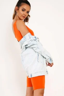 Rebellious Fashion Orange Bodycon Scoop Neck Unitard - Idalie