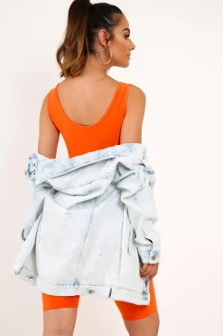 Rebellious Fashion Orange Bodycon Scoop Neck Unitard - Idalie
