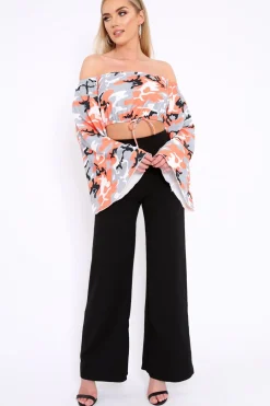 Rebellious Fashion Orange Camo Extreme Flared Sleeved Crop Top - Dalis