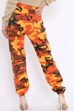 Rebellious Fashion Orange Camo Printed Cargo Trousers - Vivi