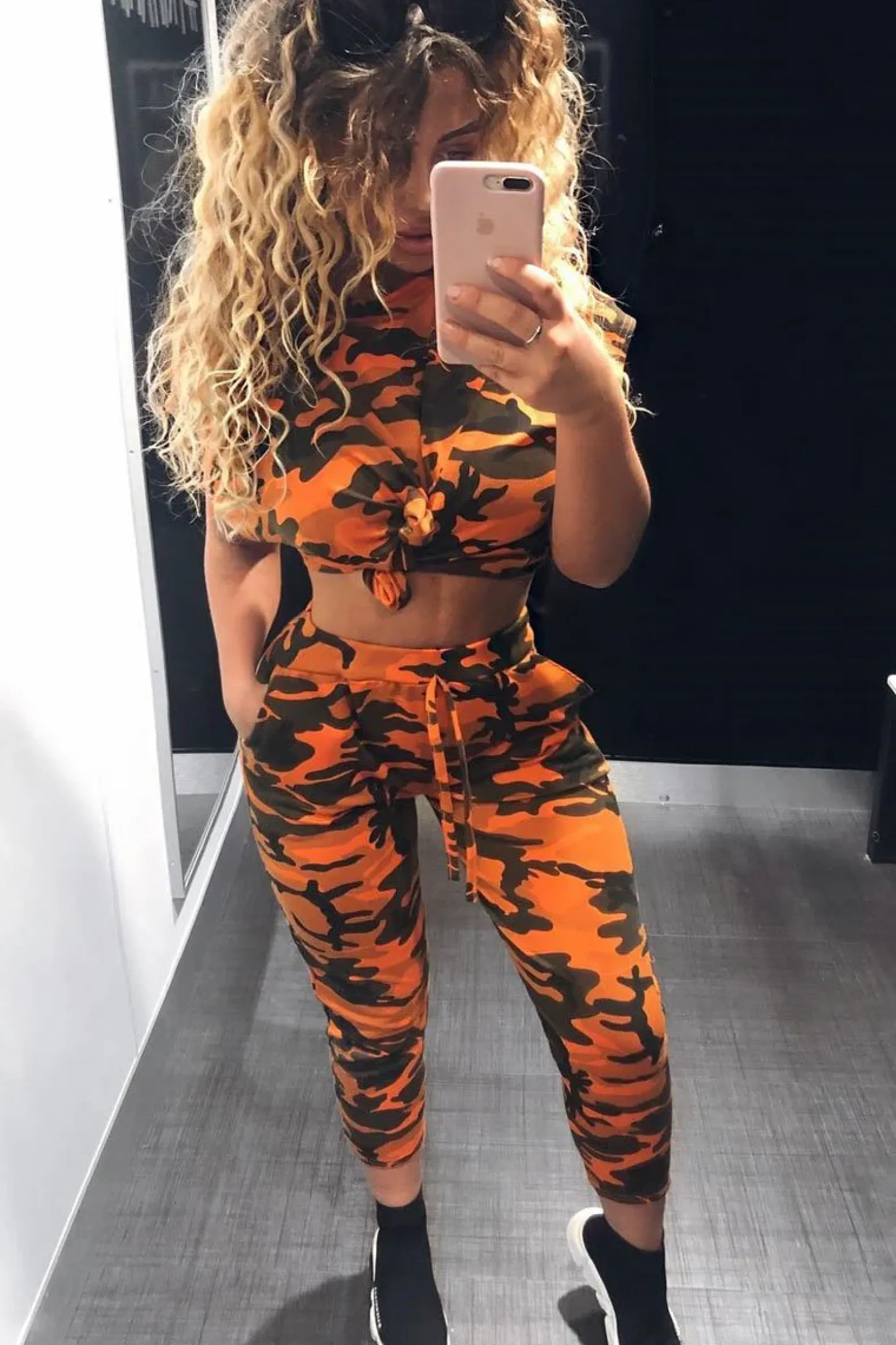 Rebellious Fashion Orange Camo Print Jumper And Joggers Co-ord - Kaelee