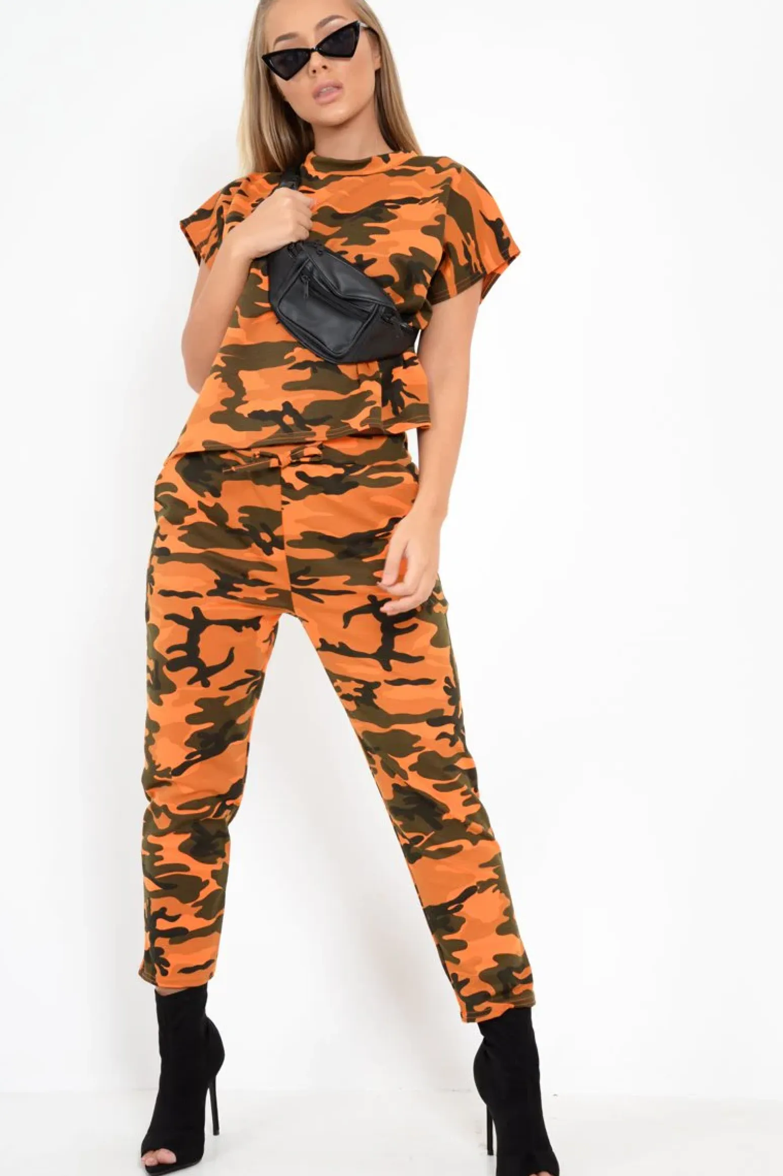Rebellious Fashion Orange Camo Print Jumper And Joggers Co-ord - Kaelee