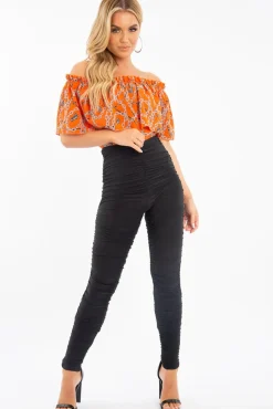 Rebellious Fashion Orange Chain Print Bardot Bodysuit - Peeta