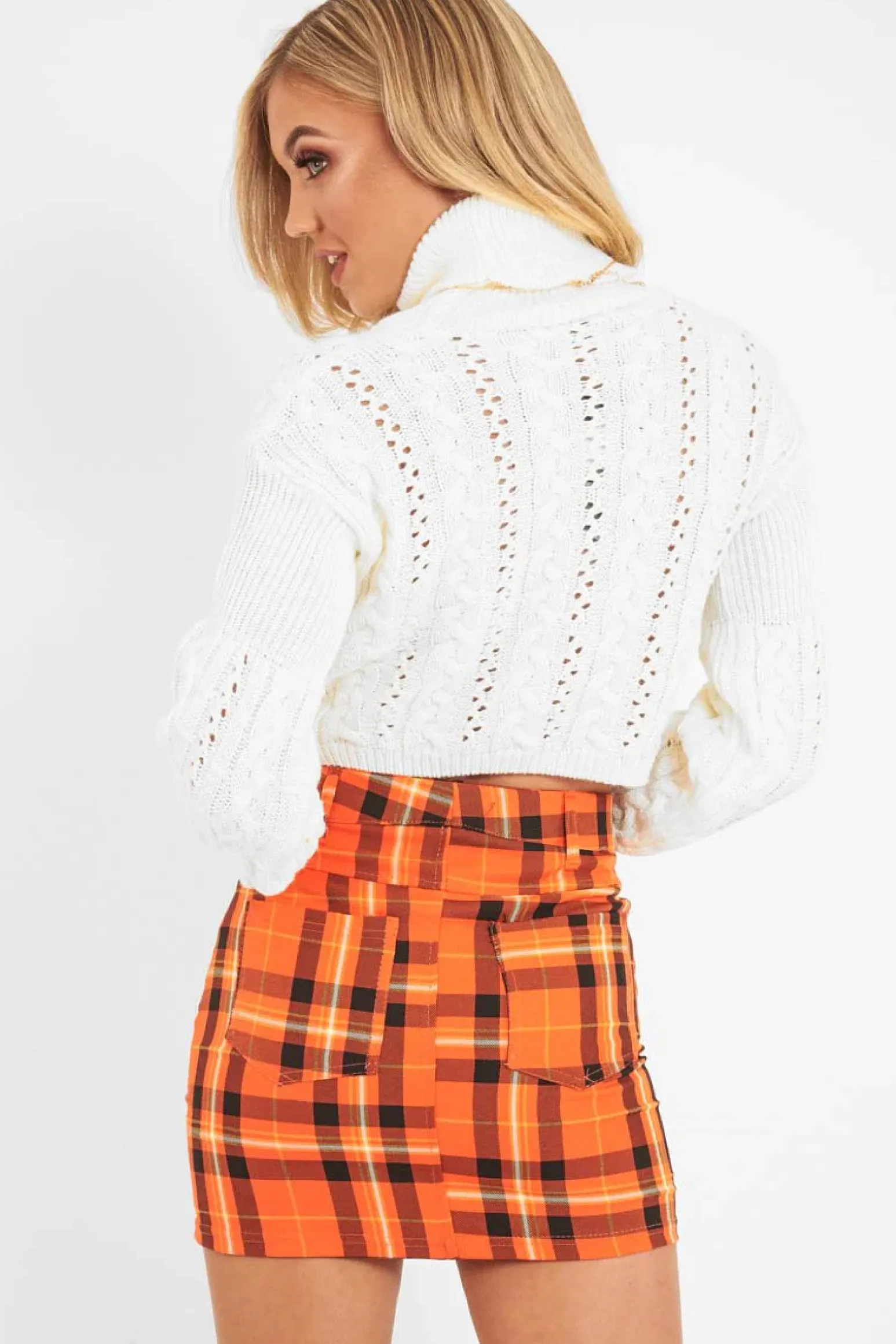Rebellious Fashion Orange Check High Waist Mini Skirt - Lyra